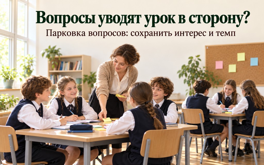 Учитель собирает стикеры с вопросами, пока дети продолжают работу за столами
