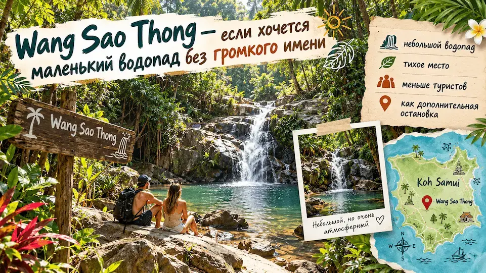Небольшой водопад Wang Sao Thong в тропических джунглях Самуи
