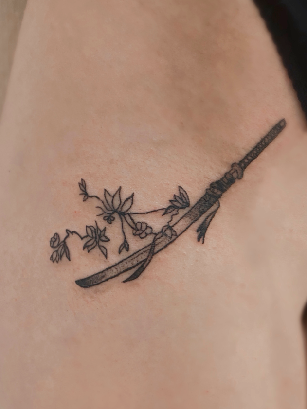 тату самурай, катана, стиль