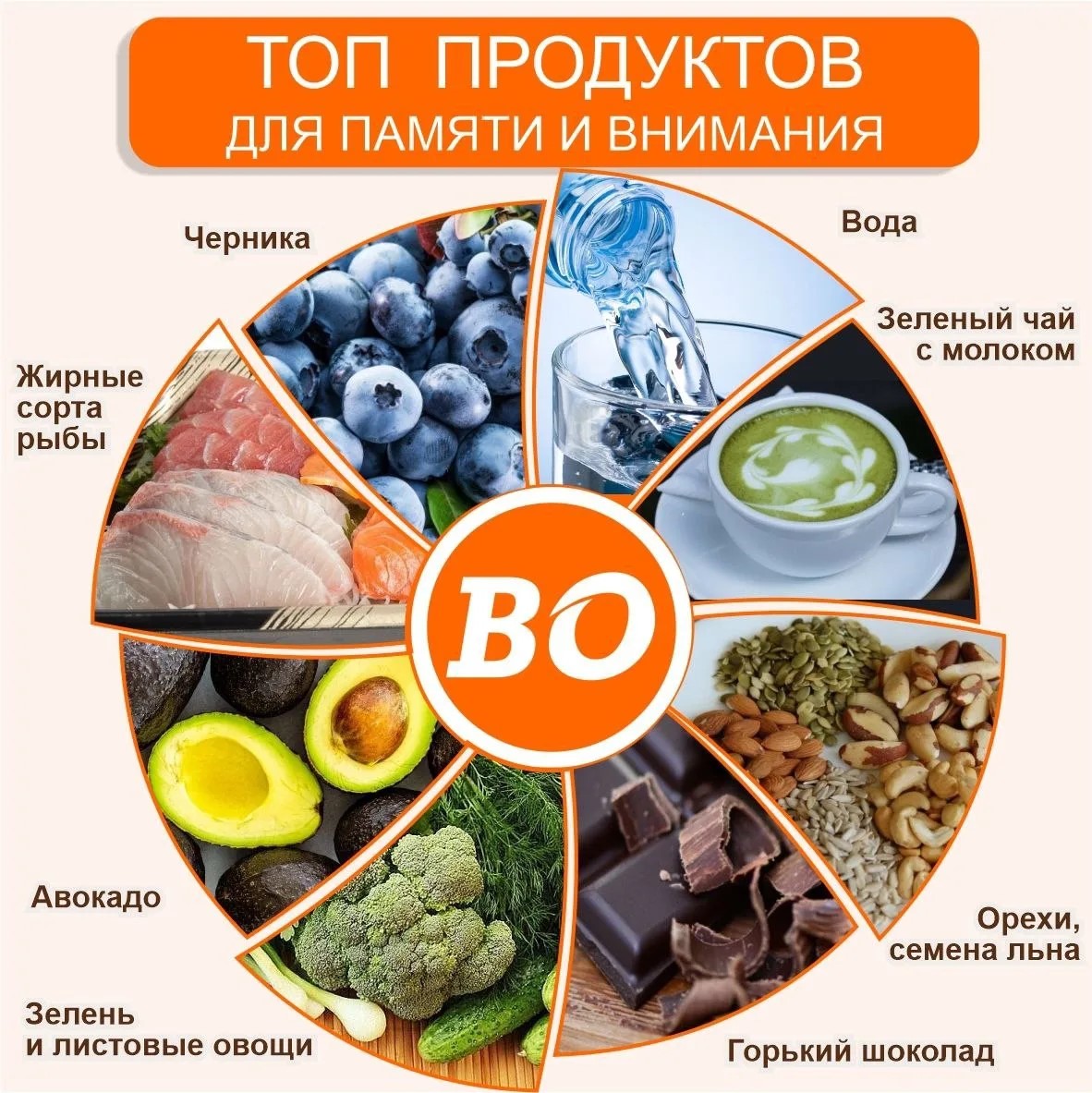 Инфографика: ТОП продуктов для памяти и внимания