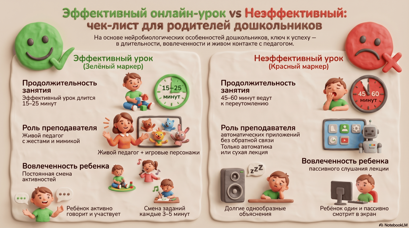 Эффективный онлайн-урок vs неэффективный для дошкольника