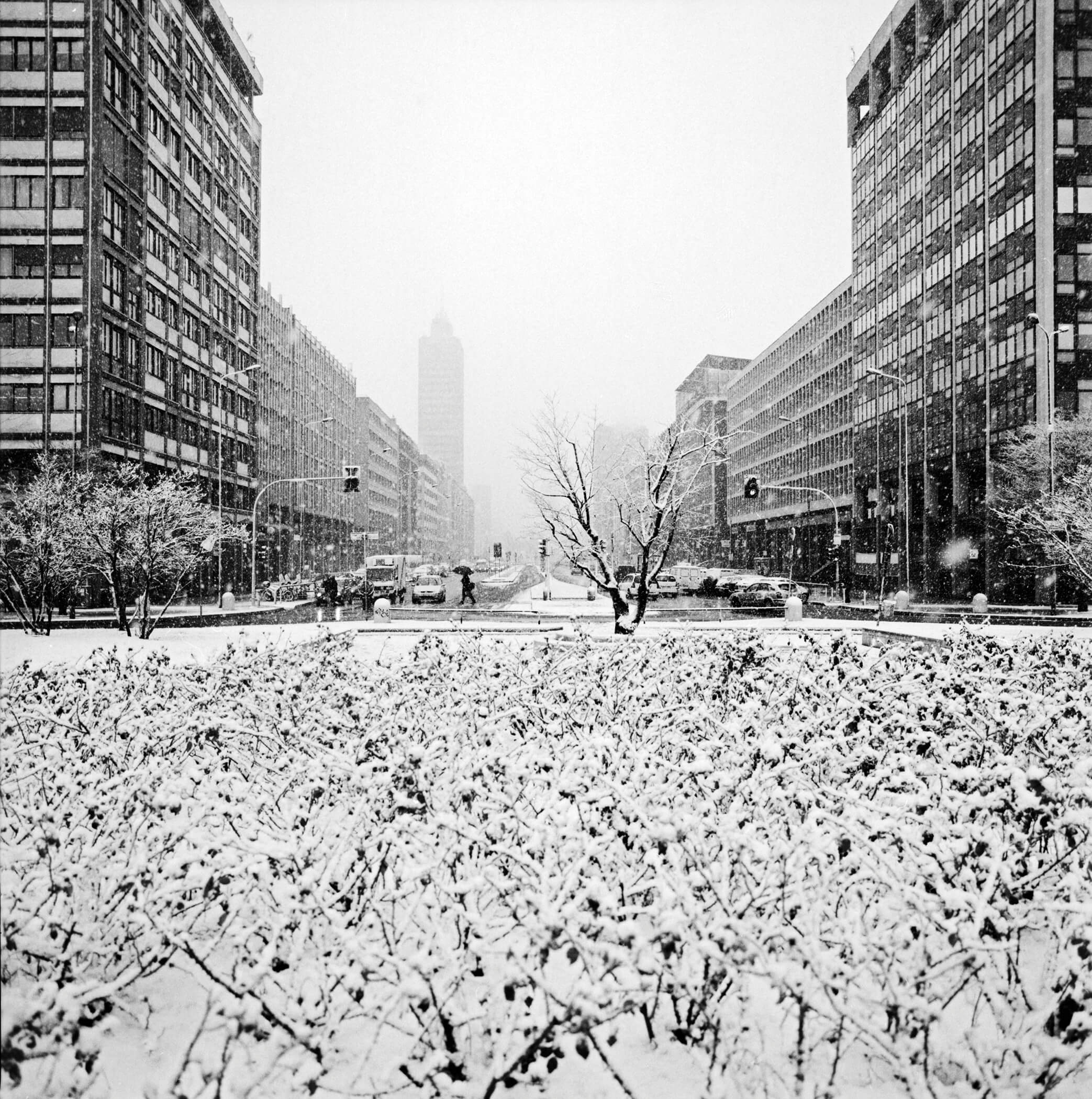 Piazza della Repubblica. Milan. 2007. BW Negative 6×6.
