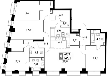 5-комн 145,1 м²