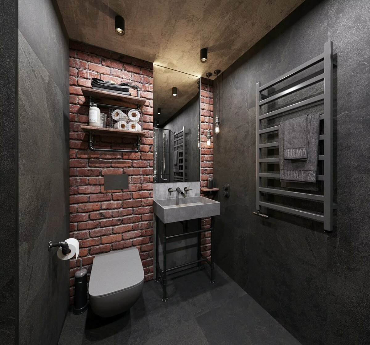 небольшая ванная комната в стиле лофт