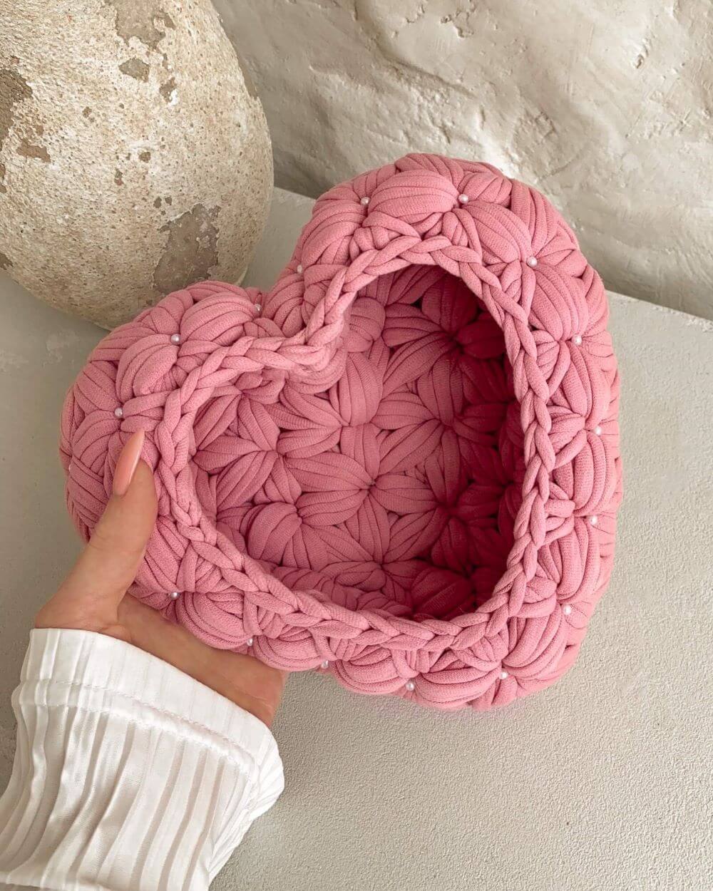 andmary Heart crochet knit set up pink andmary Heart crochet set