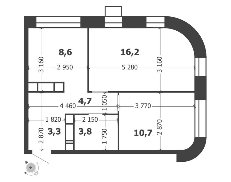 Планировка: 2-комнатная квартира 47,3 м² в ЖК «Шагал», корпус 8, 4-й этаж