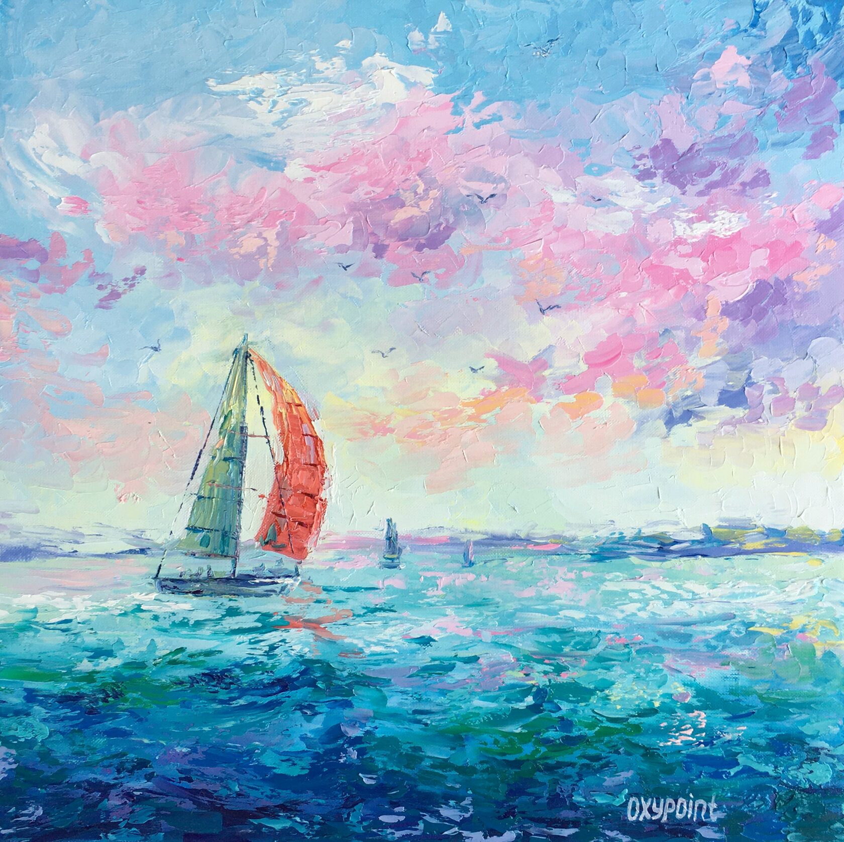 Sea boat oil painting