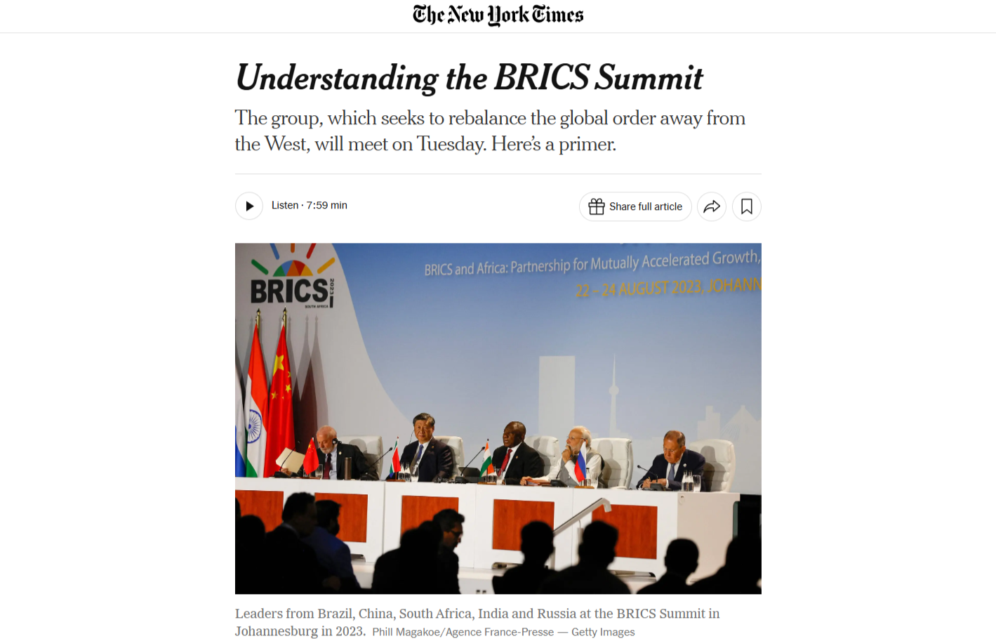 Статья Understanding the BRICS Summit в The New York Times