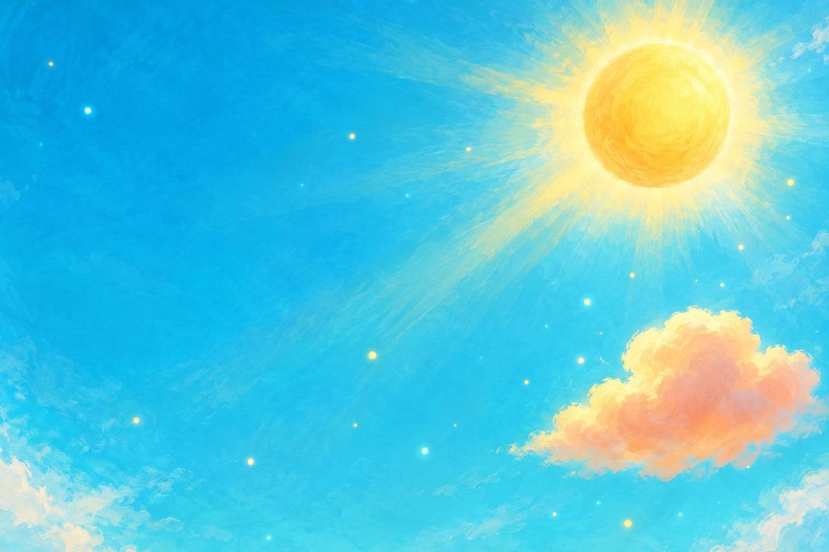 Голубое дневное небо, золотое солнце и лёгкое облако