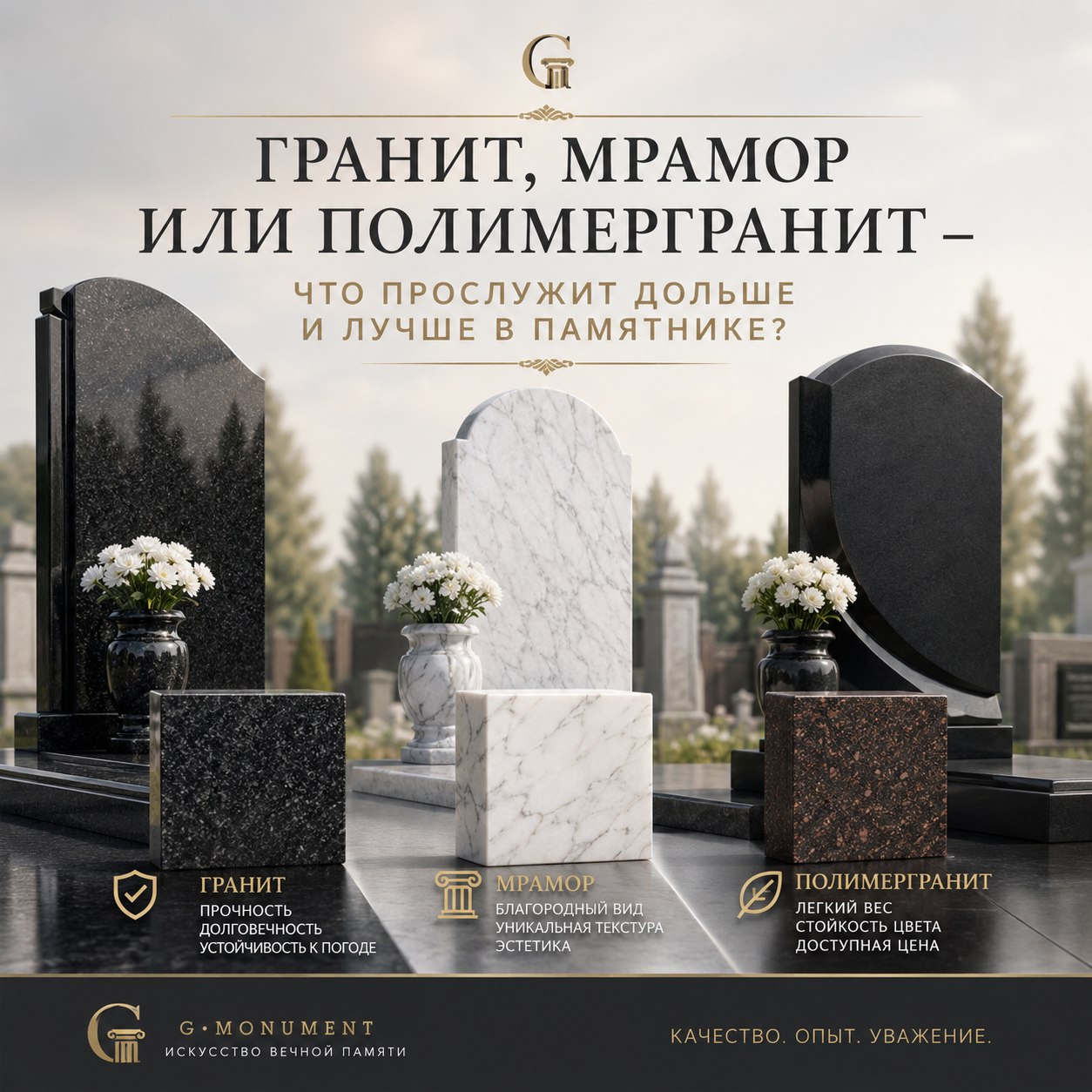 Три популярных материала для изготовления надгробий