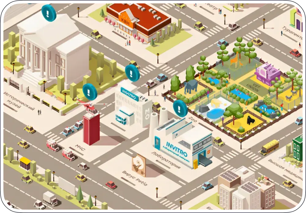 Учебный портал Teachbase для компании INVITRO — интерактивный проект «Город Invitro»