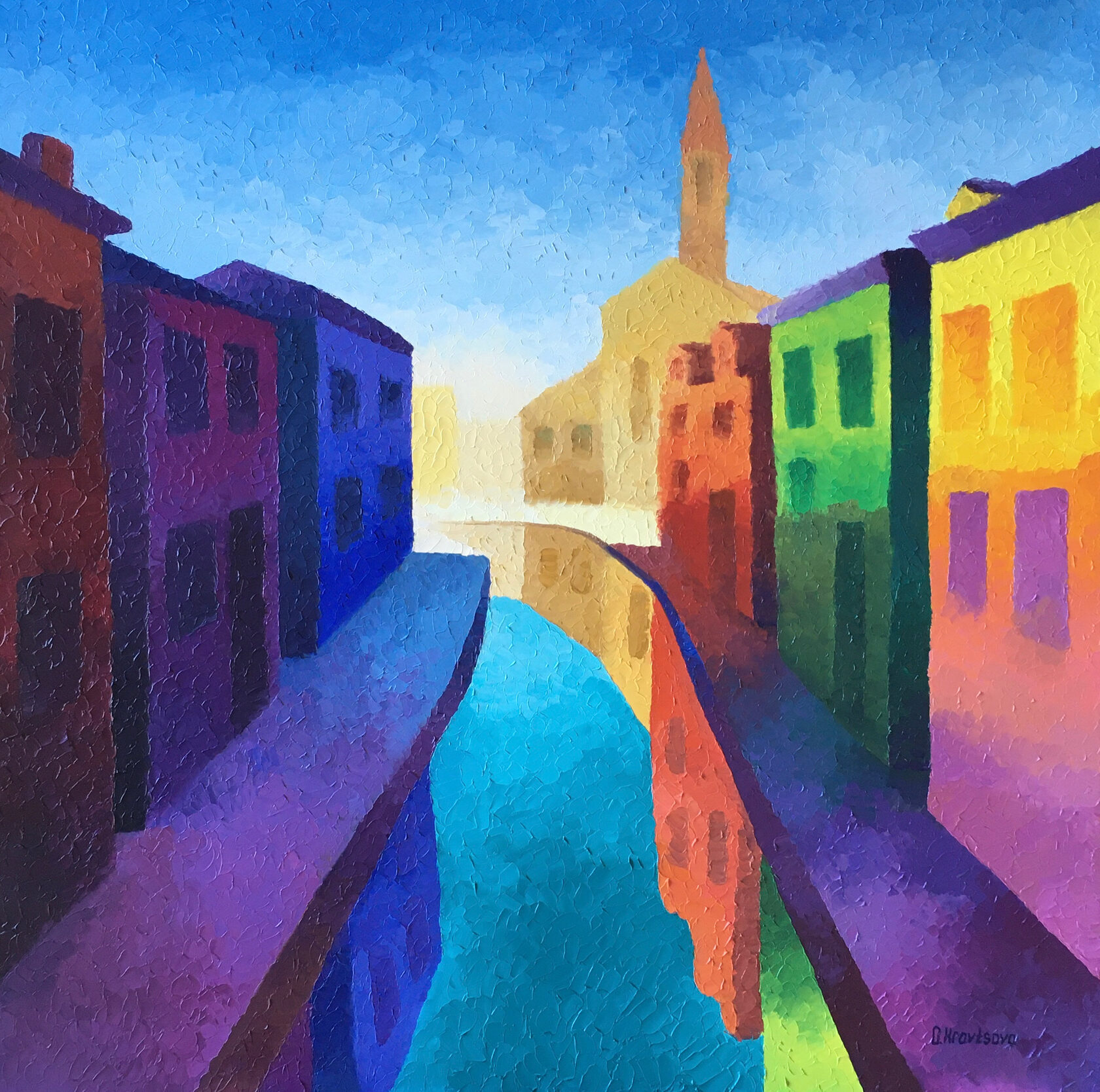 oil painting colored city