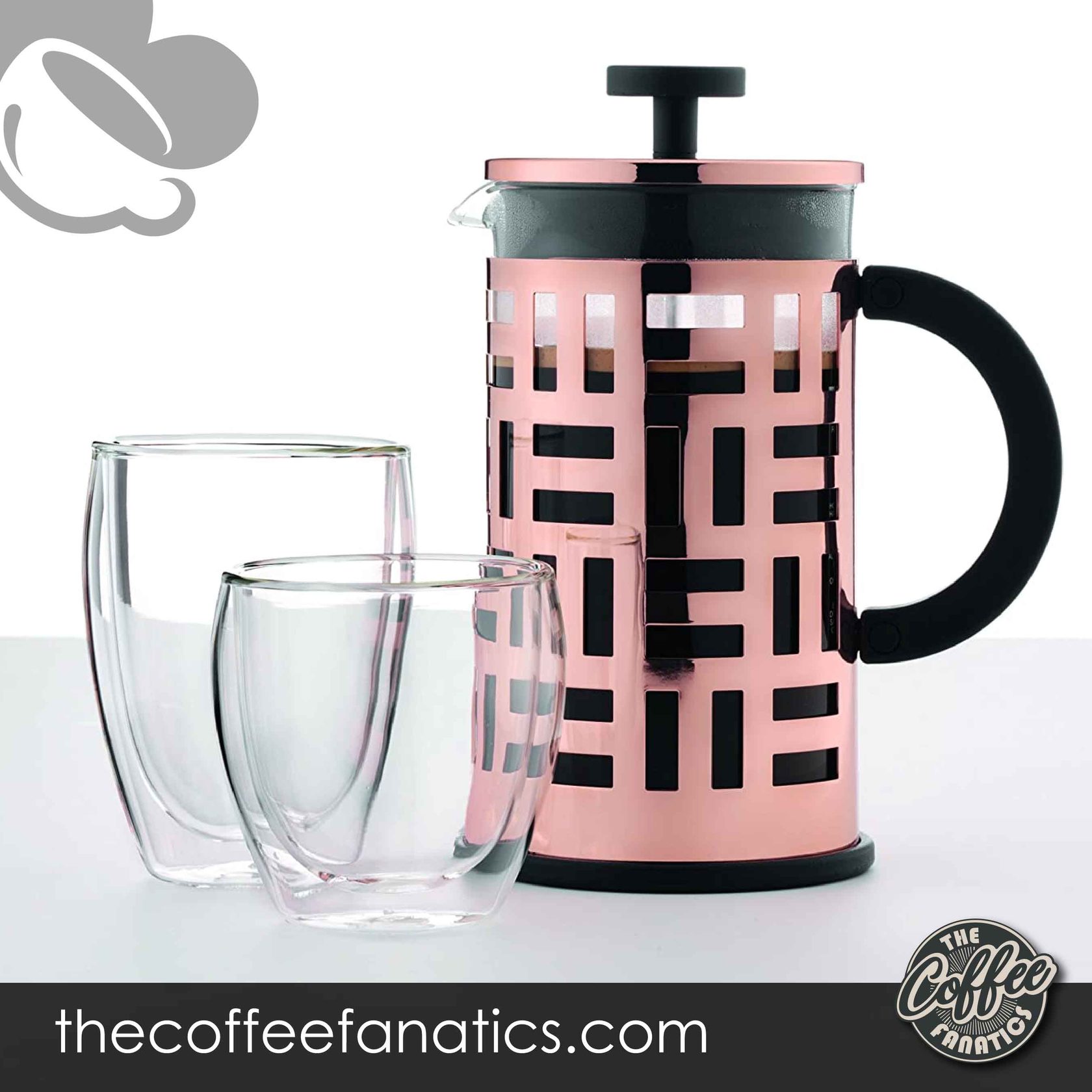 VonShef 8 Cup Brushed Gold French Press with 4 Cups and Milk Frother