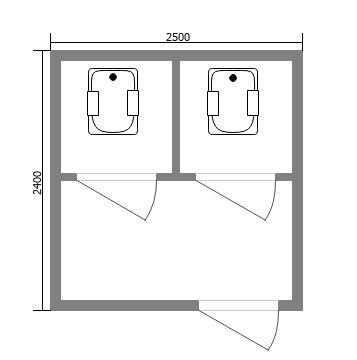 Туалет на 2 кабинки размеры