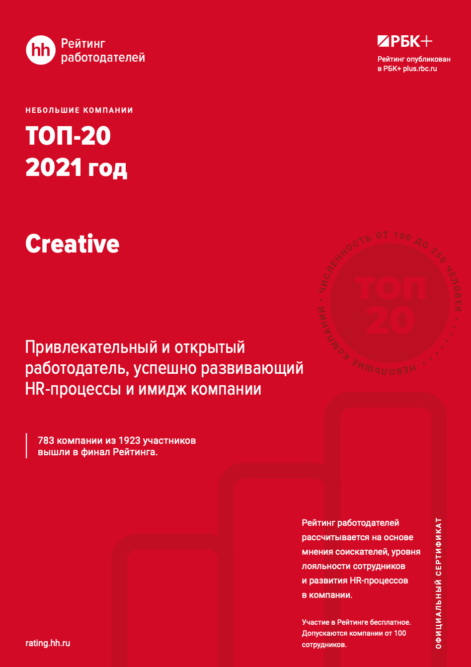 Мы вошли в ТОП-20 лучших работодателей России!