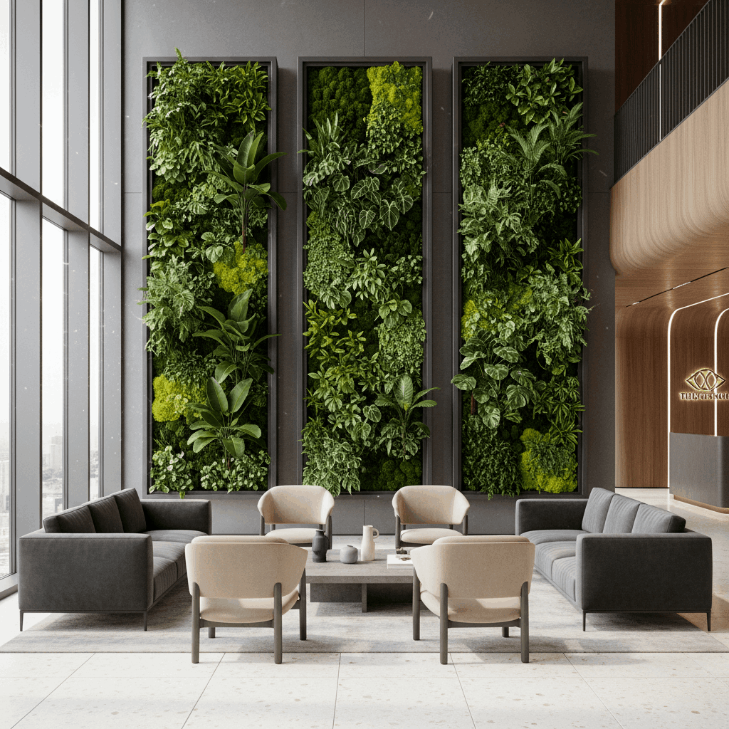 Озеленение коммерческого пространства — фитостена в зоне ожидания офиса