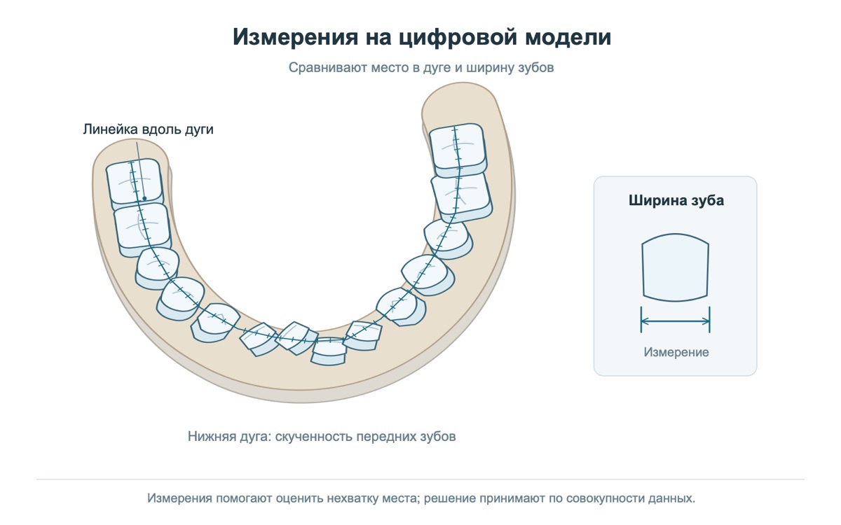 Измерения на цифровой модели: длина дуги и ширина зубов