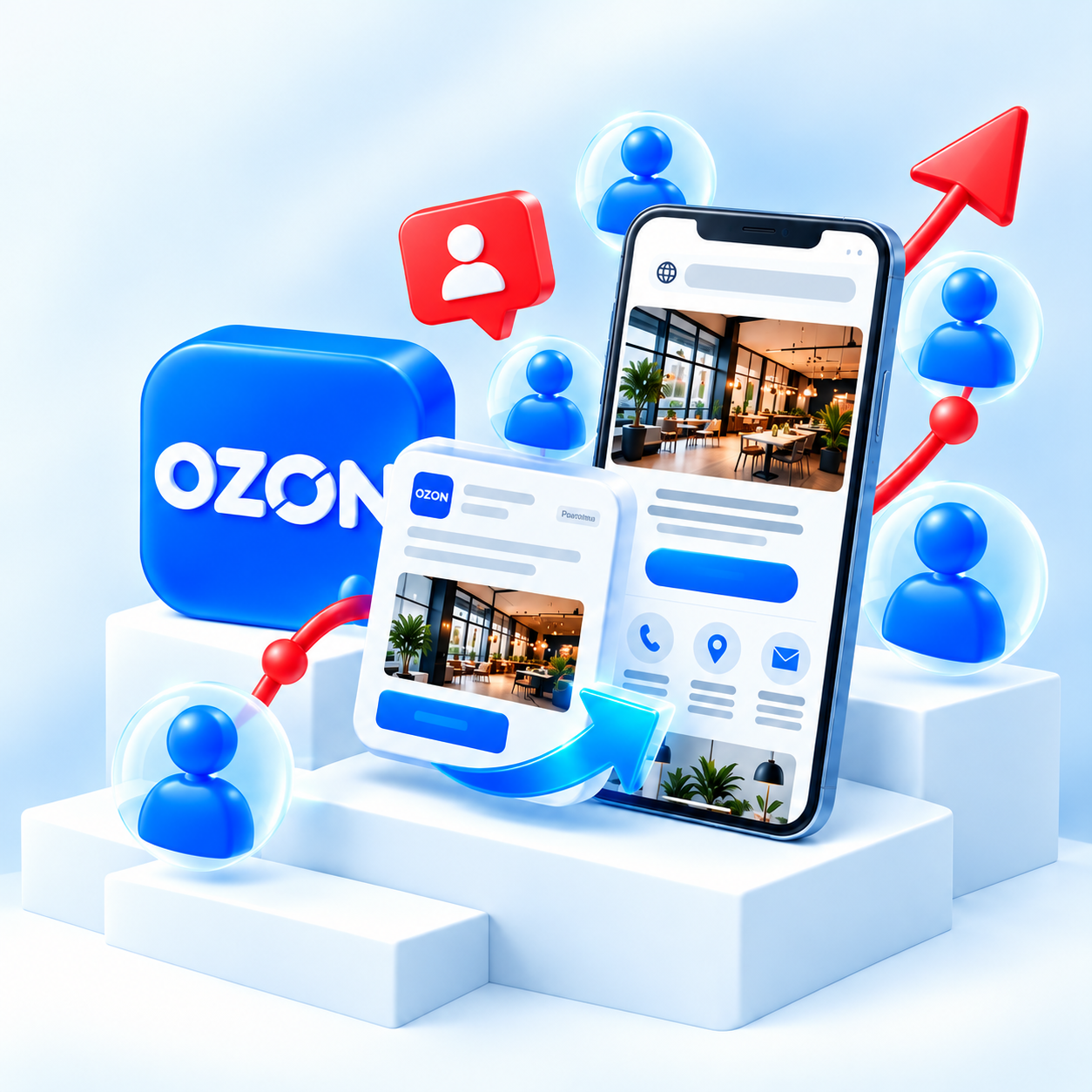 Реклама на Ozon знакомит аудиторию с предложением бизнеса и ведёт на его сайт