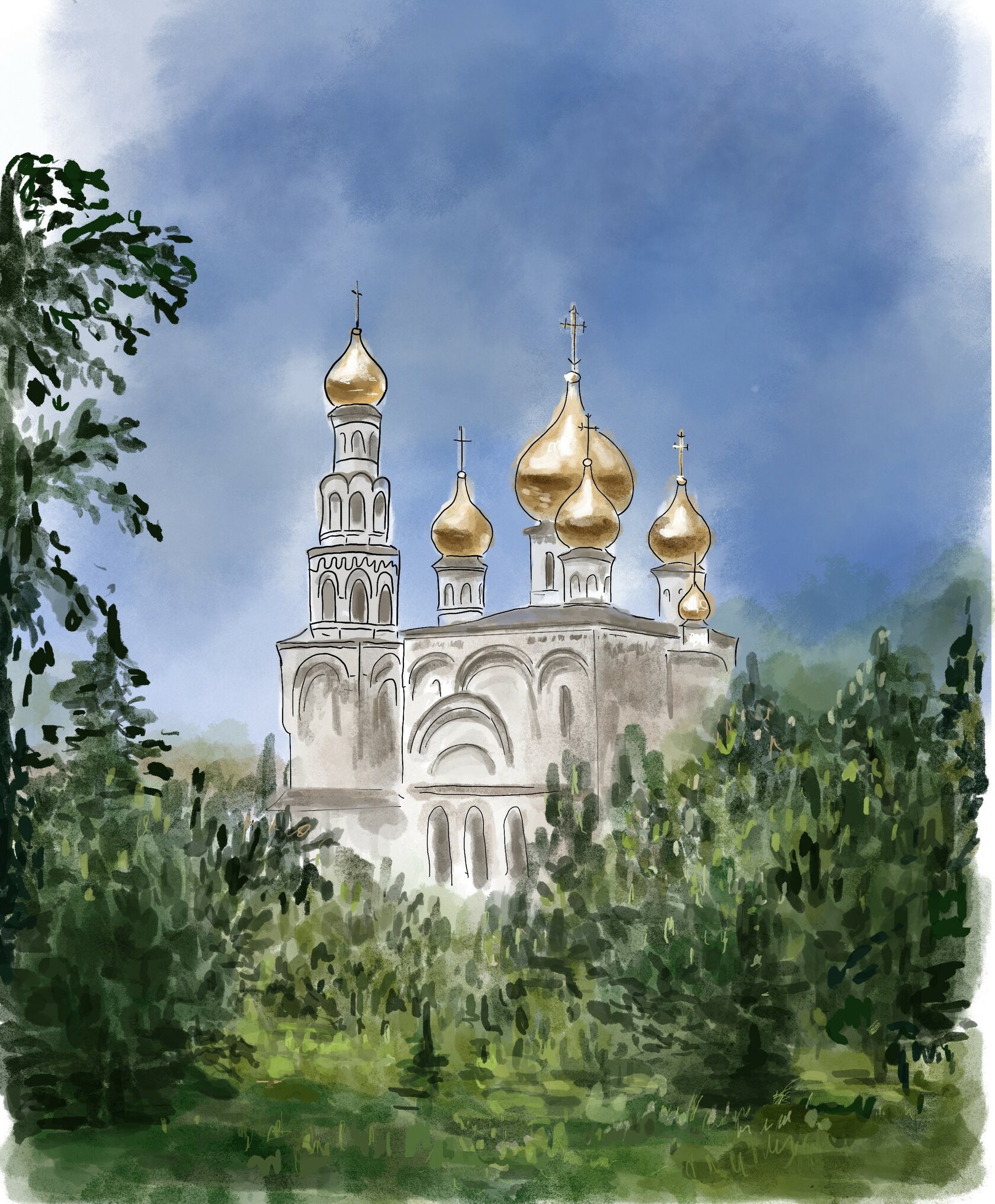 Введенский монастырь | Как нарисовать монастырь у озера акварелью #храм #озеро #акварелью