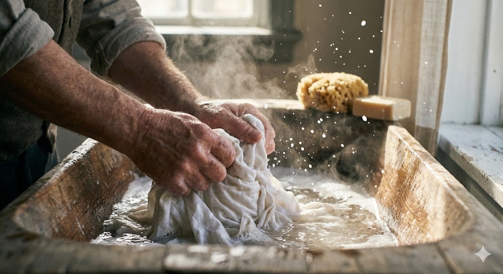 Традиционная ручная стирка белья в деревянном корыте на Филиппов день как символ очищения