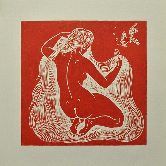 engraving linocut Nude