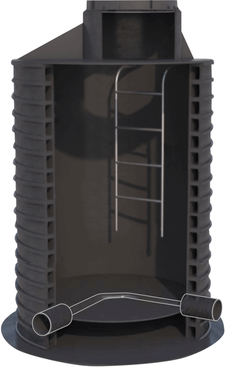 Канализационный колодец с угловым типом лотка