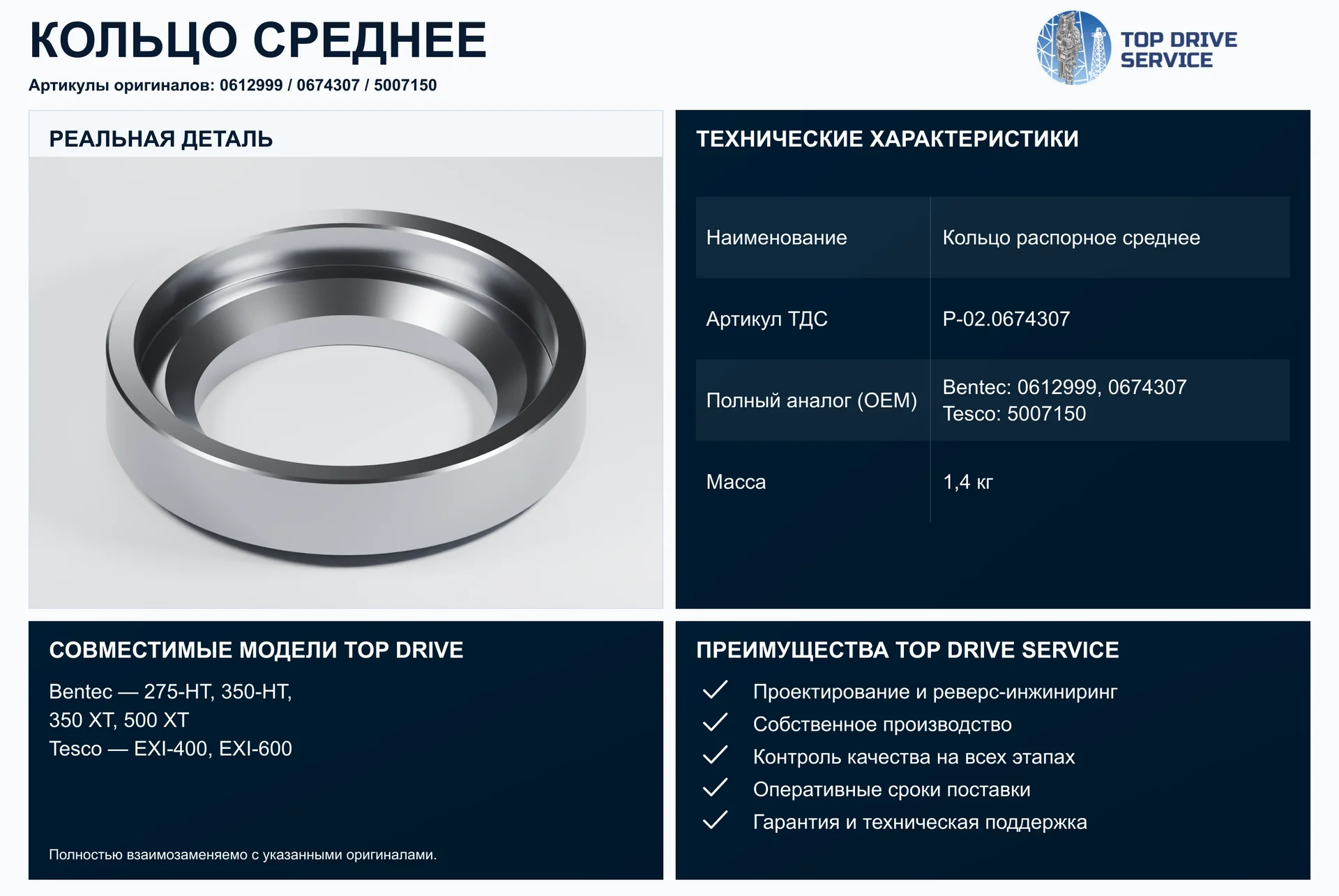 Кольцо распорное среднее — OEM 0612999, 0674307, 5007150