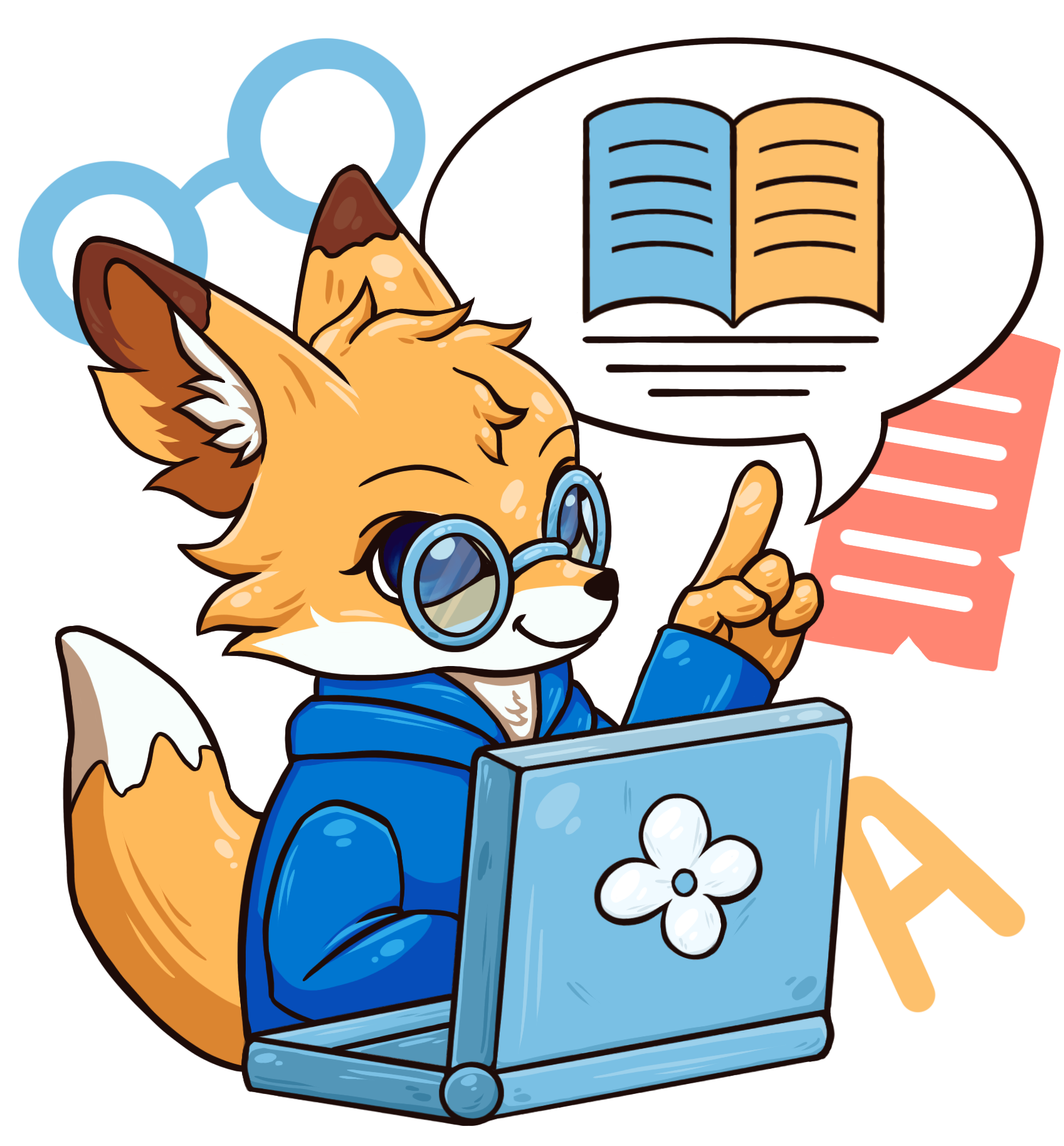 Лис фенёк с ноутбуком,иллюстрация