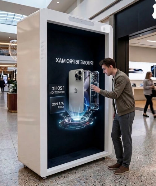 Крупный план сенсорного экрана интерактивной витрины UV-BOX
