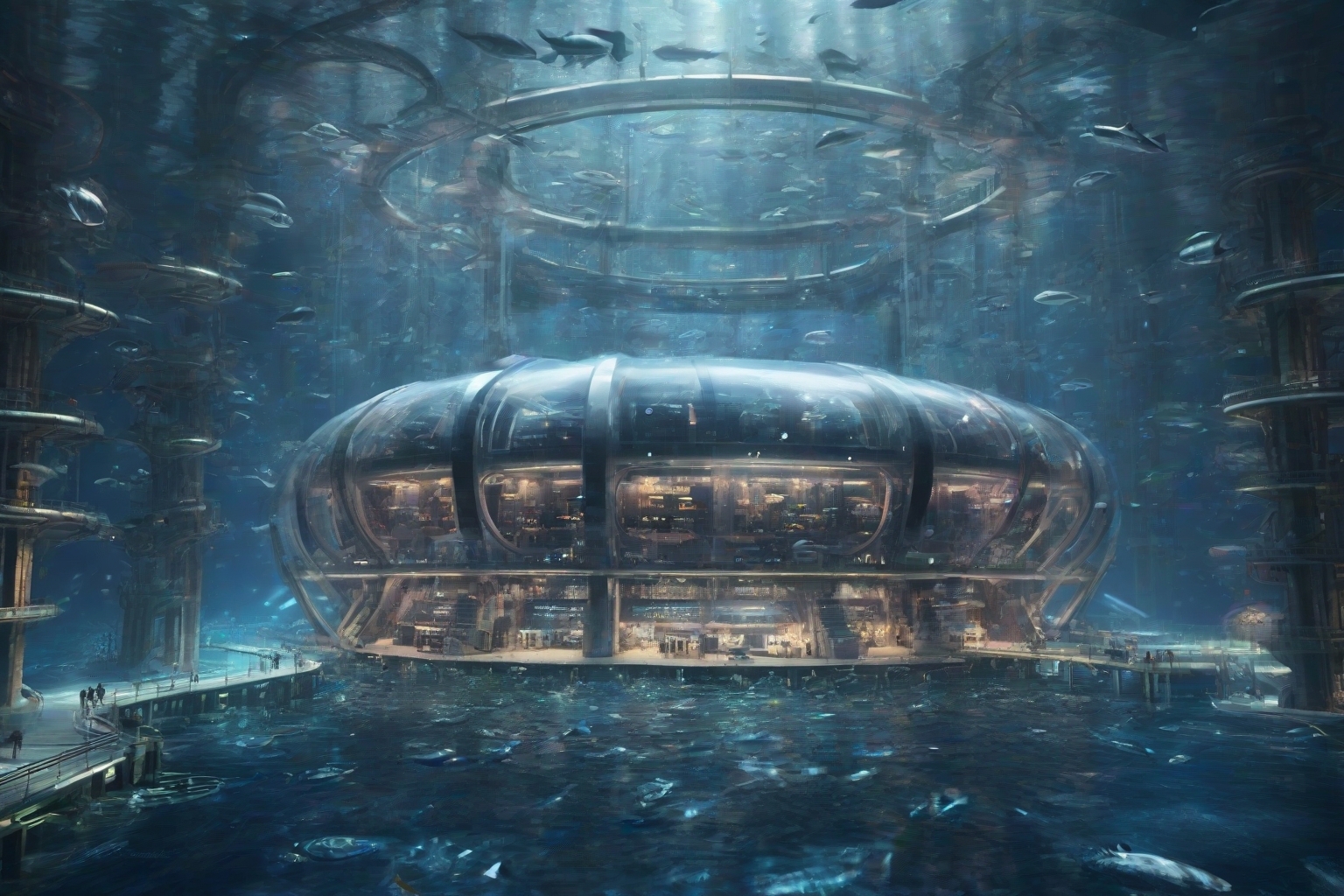 Океанический подводный датацентр посреди подводного города исследований