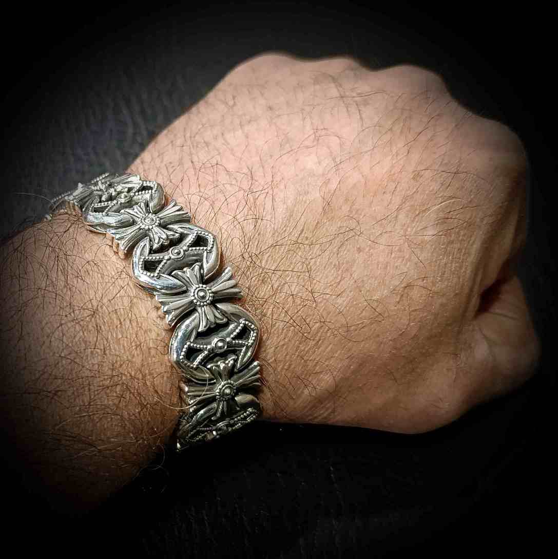 байкерский серебряный браслет, мужской массивный браслет.