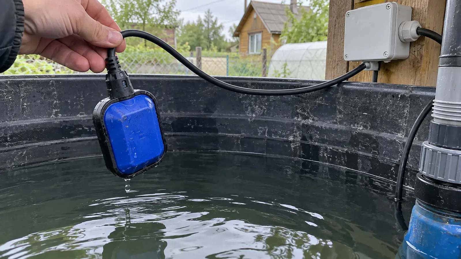 Проверка нижнего поплавка над водой в баке