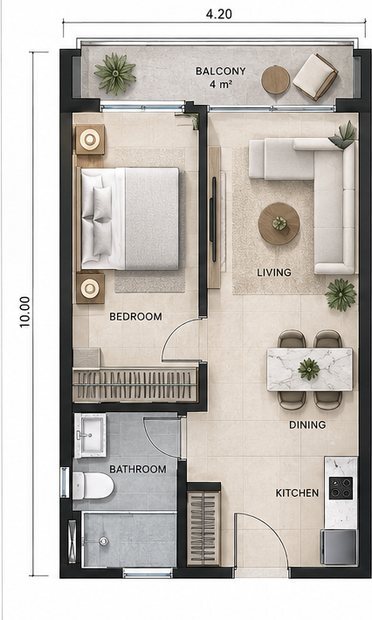 Планировка 1-bedroom 42 м²