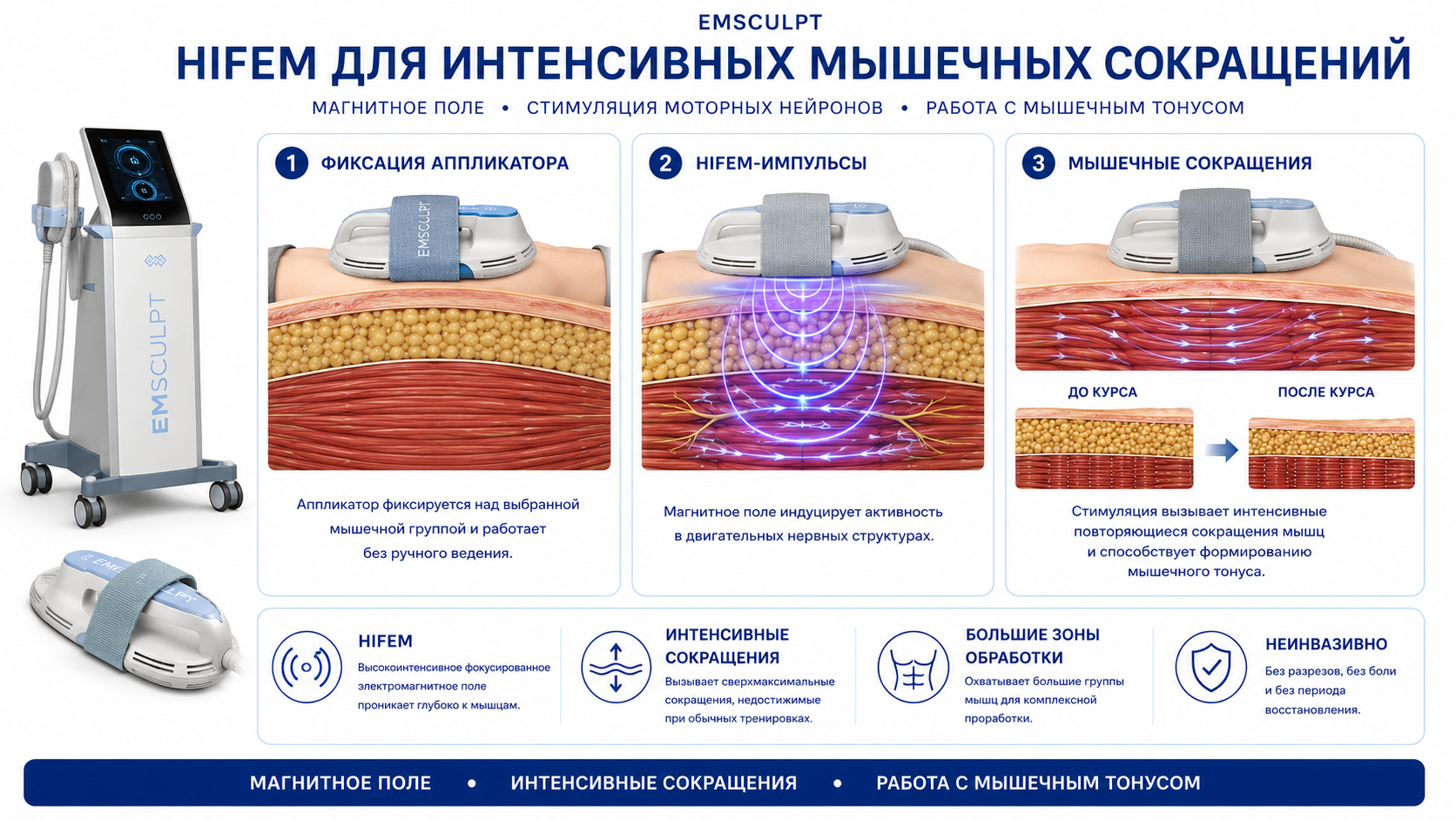 Схема воздействия HIFEM в оригинальном EMSCULPT