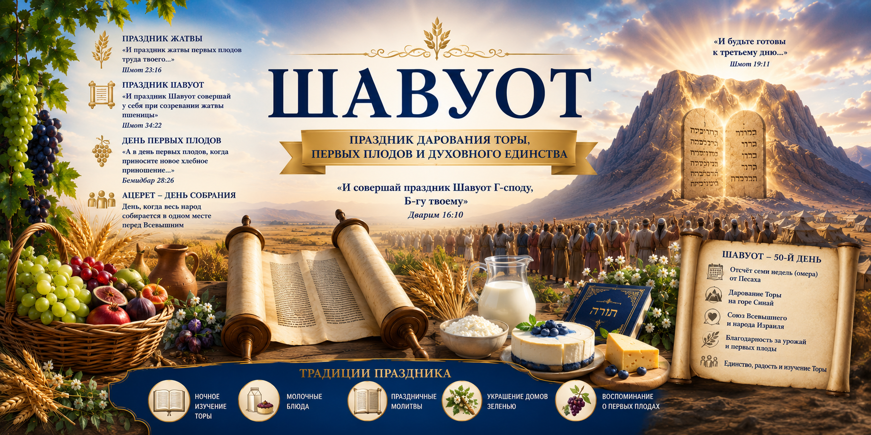 Праздник Шавуот - еврейский праздник Дарования Торы, первых плодов и духовного единства.