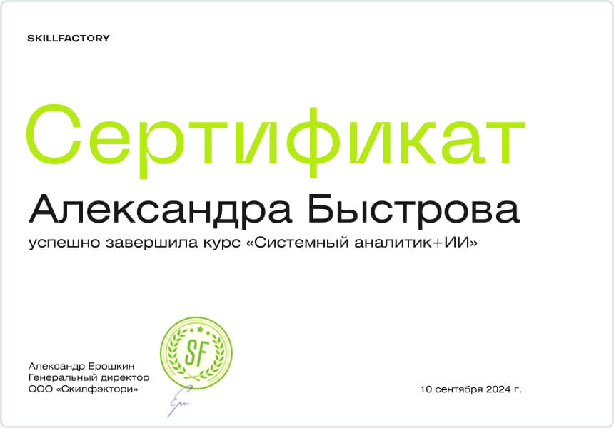 Сертификат о прохождении курса «Профессия Python-Разработчик»