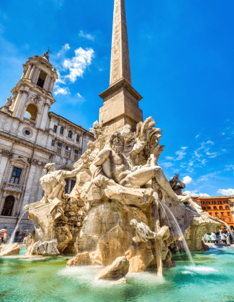 Fountain with sculpture in Rome, Italy