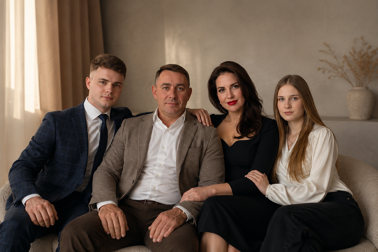 Счастливая семья в тёплом интерьере