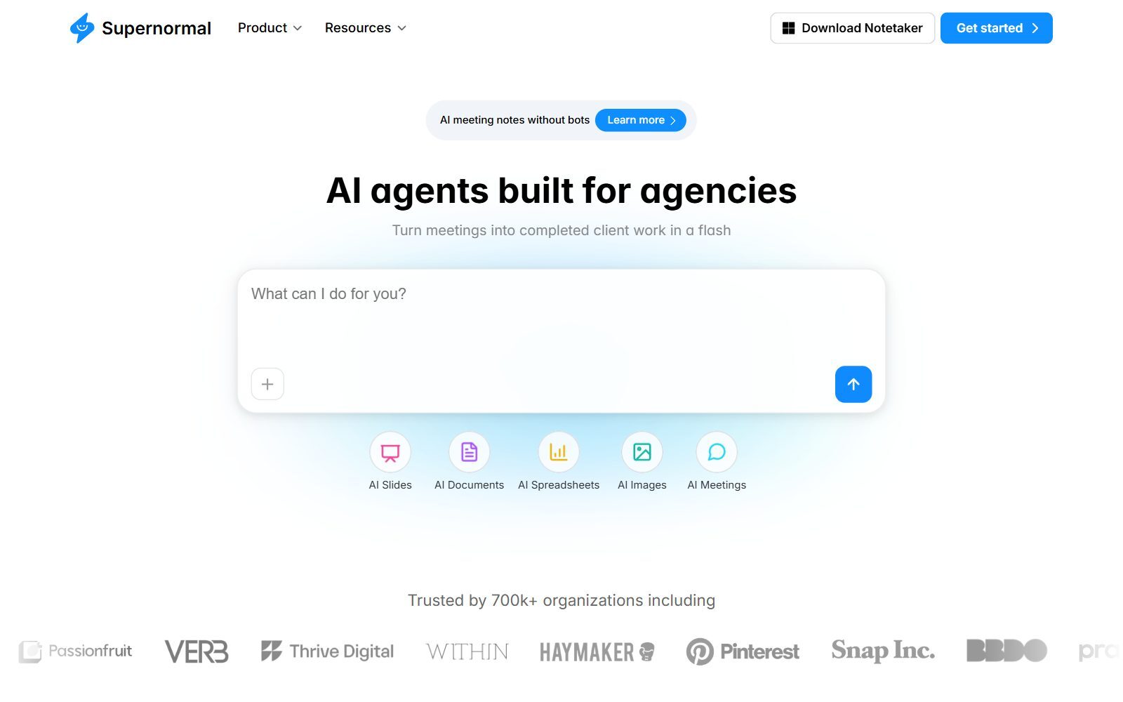 Supernormal homepage screenshot (October 2026)