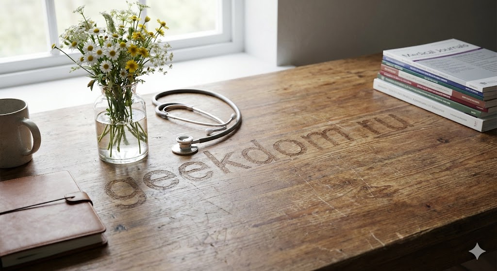 Рабочий стол фельдшера с цветами и стетоскопом