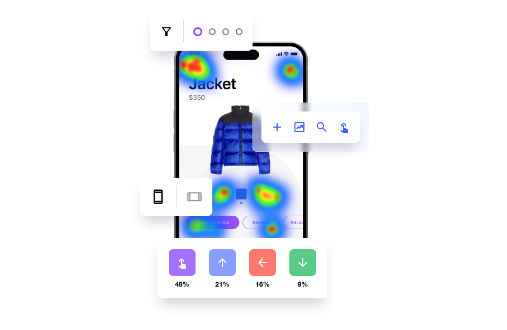 Heatmap tool at UserX mobile app analytics platform