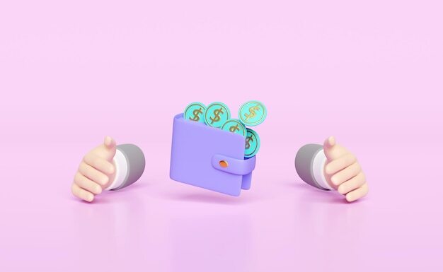 businessman hands protecting money dollar coins purple wallet isolated on pink background saving money business protection concept minimal abstract 3d render illustration