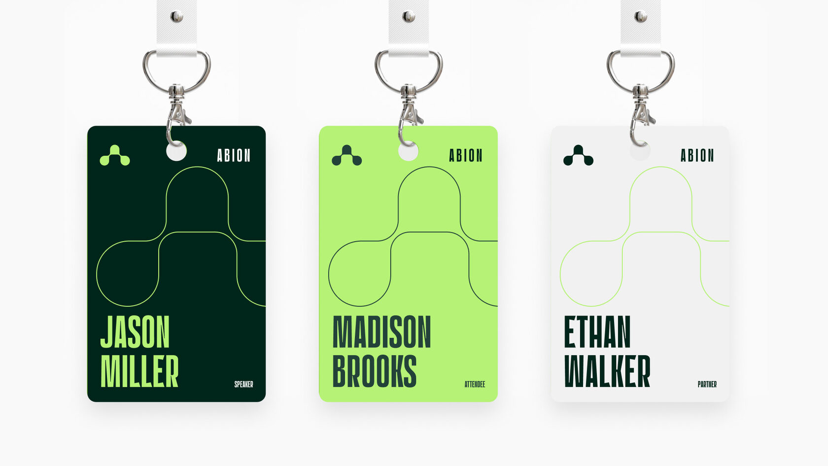 Abion event badges design for speakers, attendees, and partners