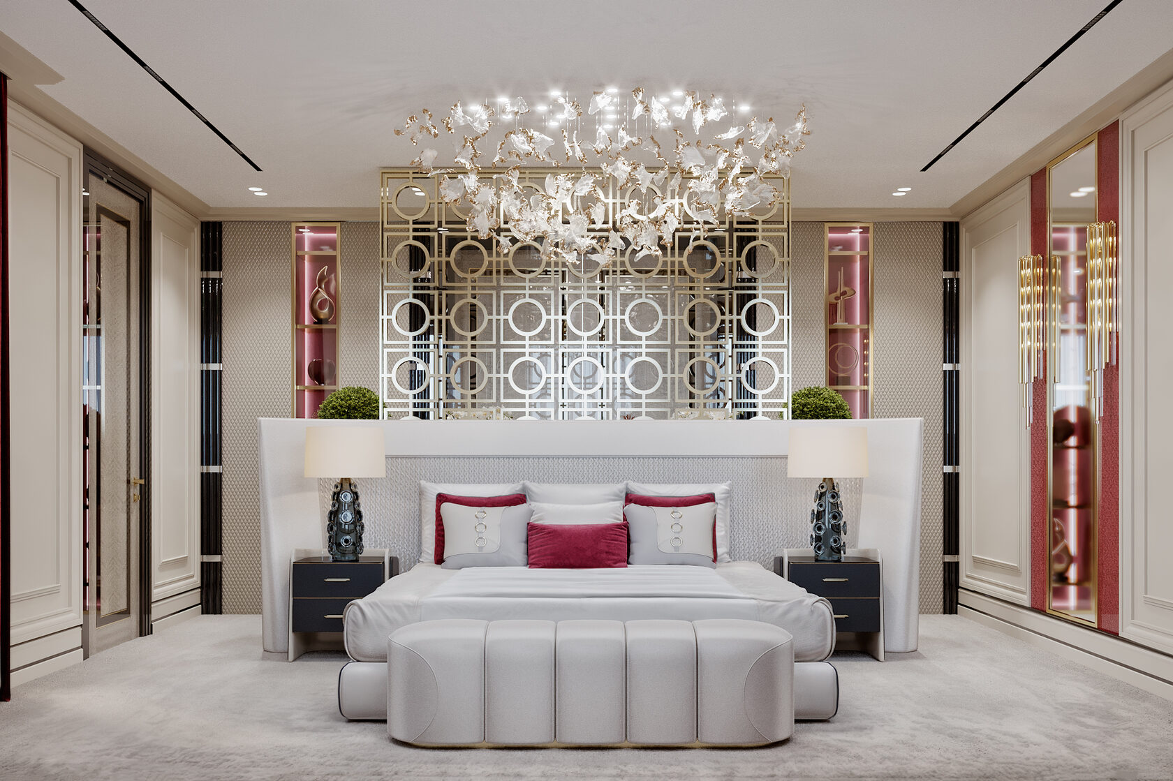 Дизайн интерьера спальни с гардеробом в стиле ар-деко