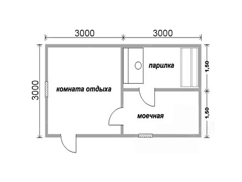 План бани 3 на 3 из бруса