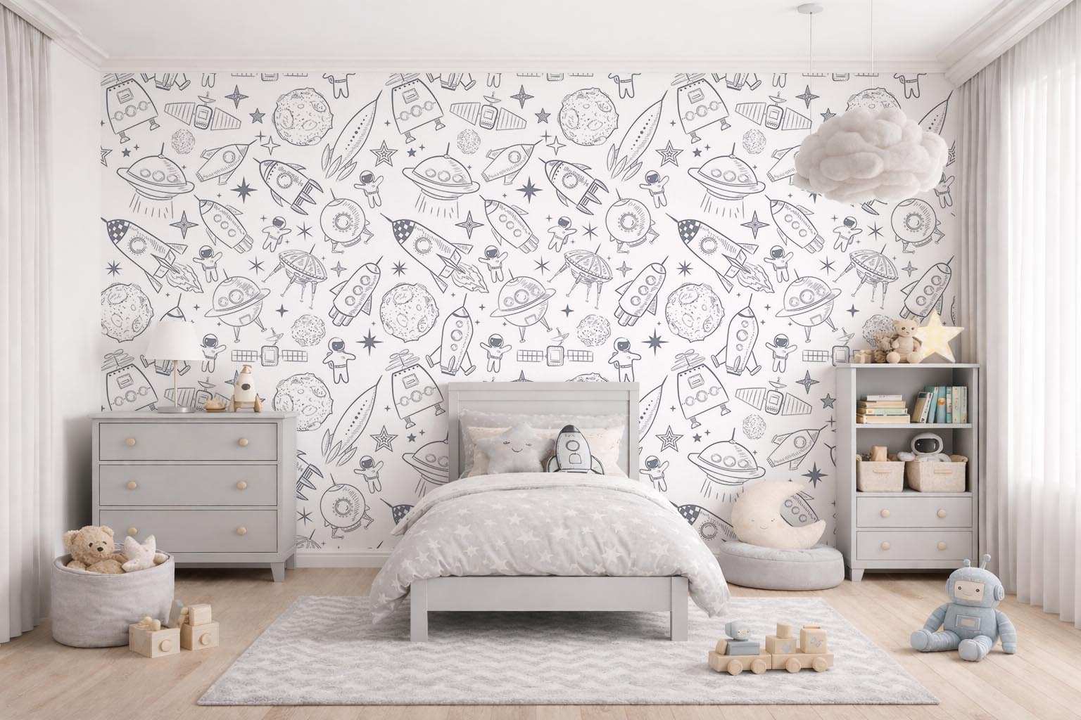 детские фотообои с планетами и звездами