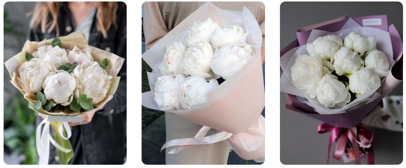 белый букет пионы  в Астане
