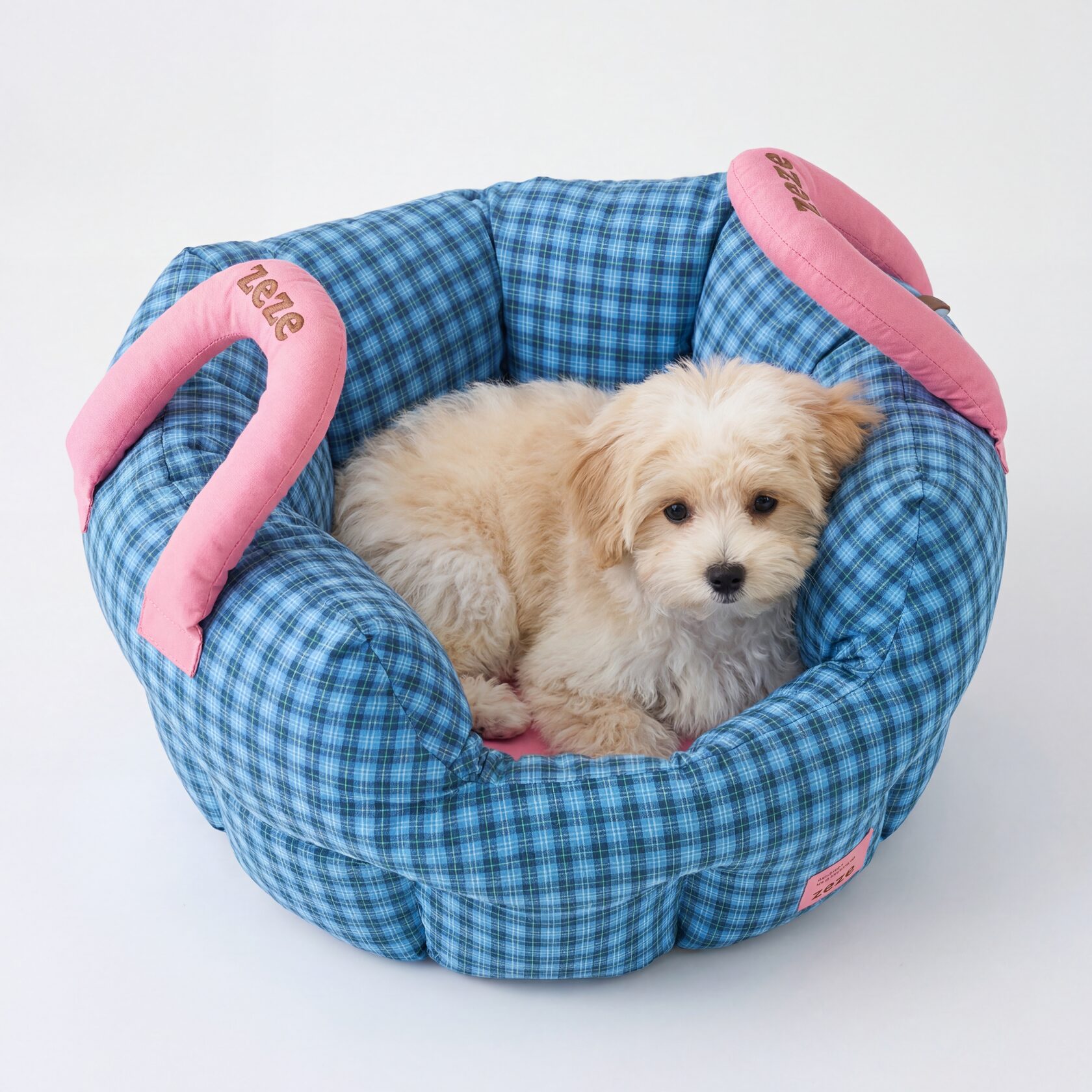 Мягкая переноска для собак мелких и средних пород синяя в клетку с розовыми ручками, подходит для поездок; купить в Москве, доставка по Москве и России 
