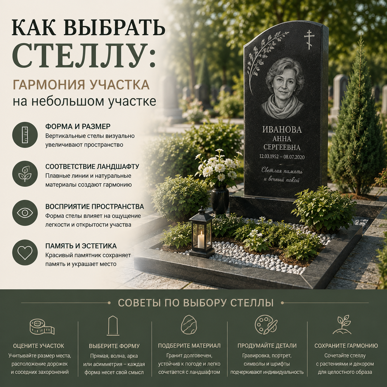как выбрать стелу на небольшой участок