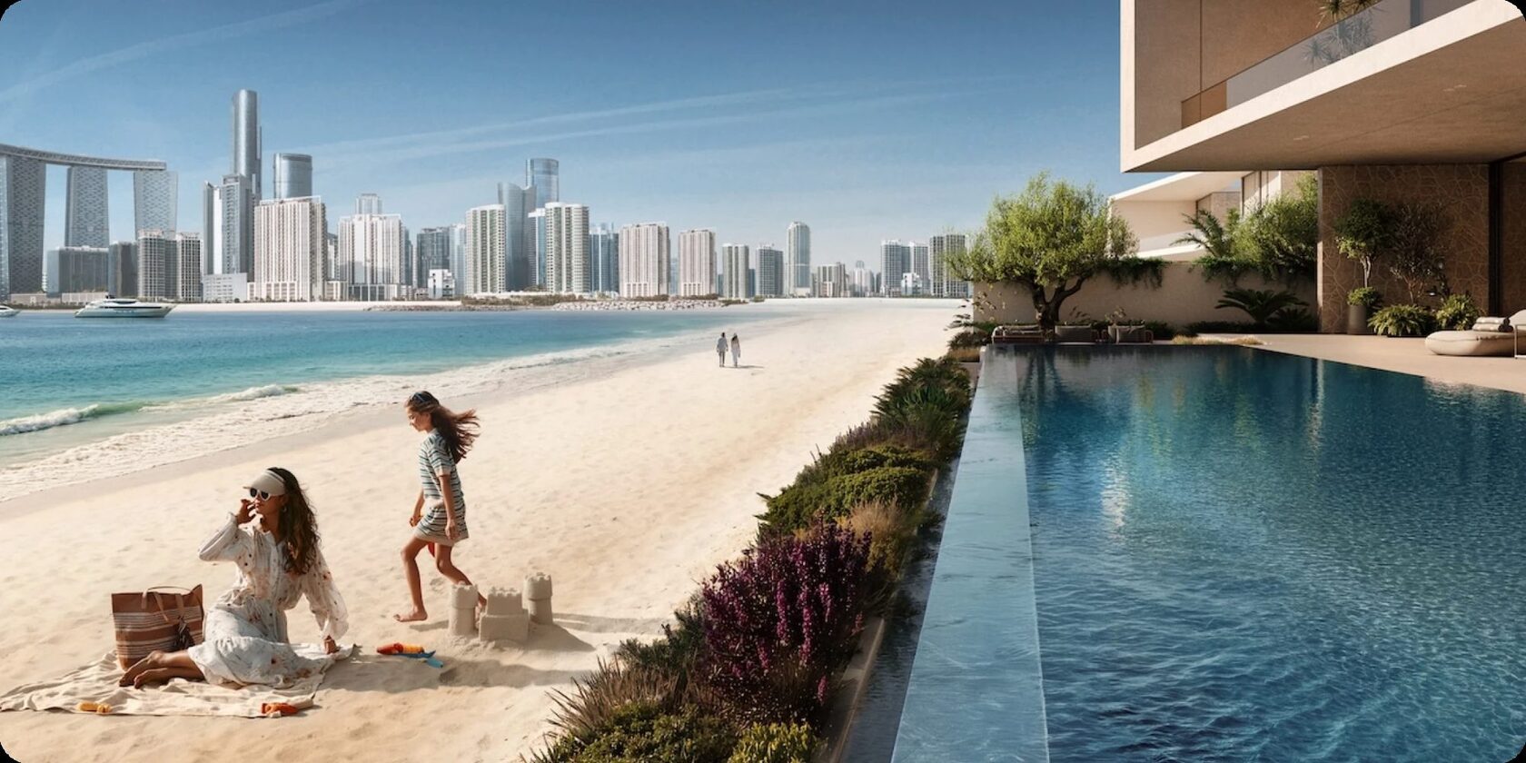 Beach pool with skyline views